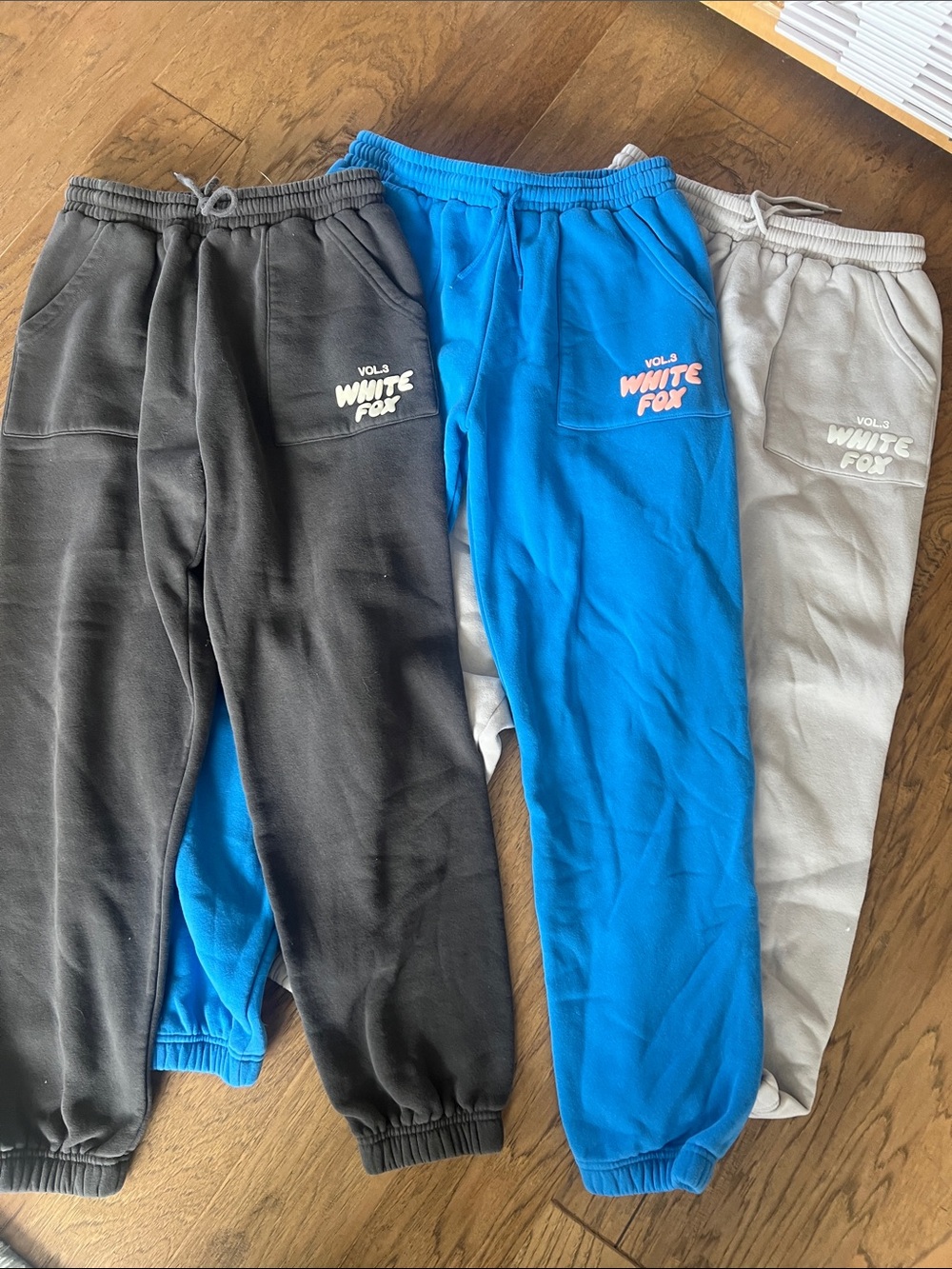 3 Pack White Fox Fleece Joggers - dark gray, Blue, Light Gray